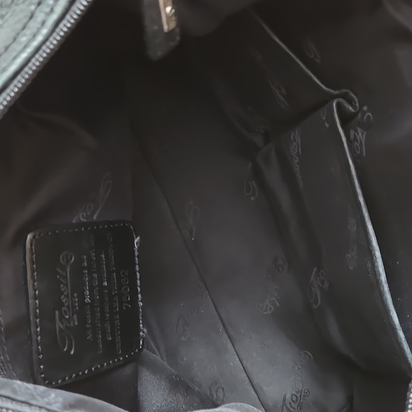 FOSSIL Vintage Black Leather Shoulder Bag Purse Cargo Pocket Solver Hardware - Picture 8 of 11